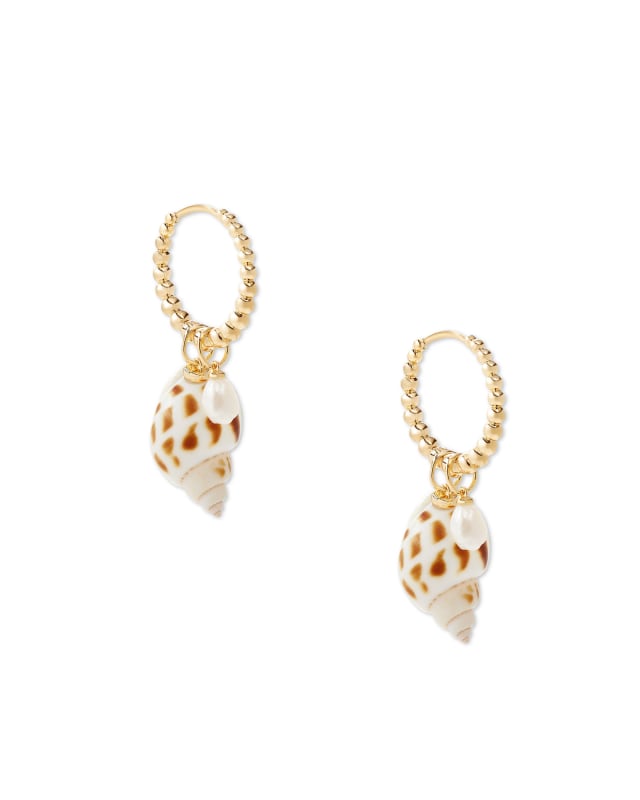 Oleana Gold Huggie Earrings in Spotted Shell image number 0.0
